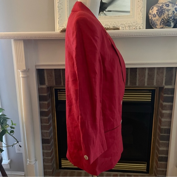International Scene Red Linen Blazer Boxy Size 8 1980’s Made in Russia - Picture 8 of 12